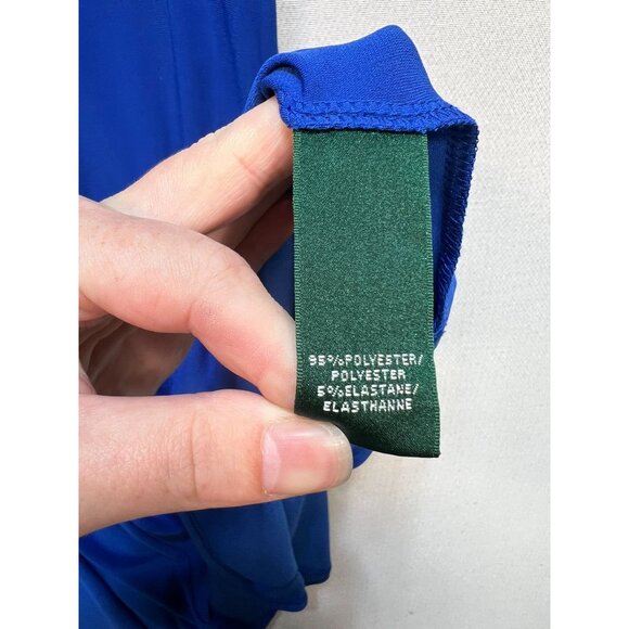 Lauren Ralph Lauren Women's Faux Wrap V Neck Dress Cap Sleeve Sz 14 Royal Blue - Picture 4 of 10